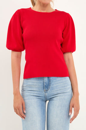 ENGLISH FACTORY - Short Puff Sleeves Sweater Top - TOPS available at Objectrare