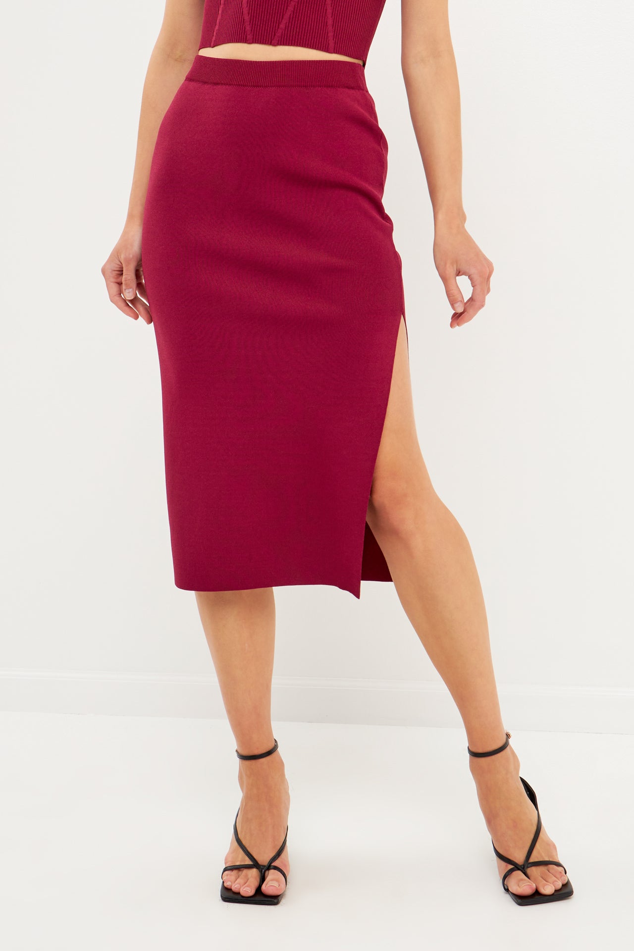 ENDLESS ROSE - Side Slit Detailed Knit Midi Skirt - SKIRTS available at Objectrare