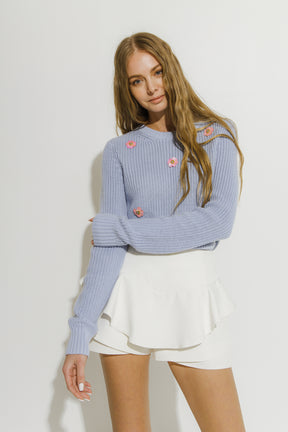 ENGLISH FACTORY - Flower Trim Over Front Sweater - SWEATERS & KNITS available at Objectrare