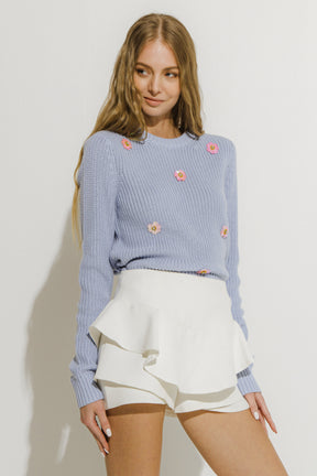ENGLISH FACTORY - Flower Trim Over Front Sweater - SWEATERS & KNITS available at Objectrare