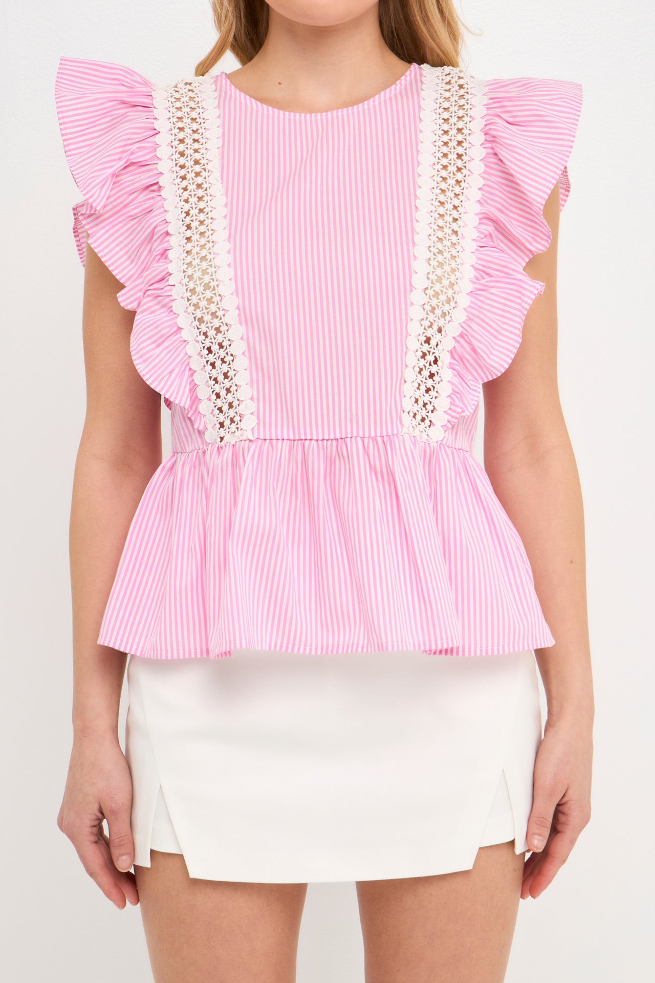 ENGLISH FACTORY - Poplin Ruffle With Lace Trim Top - TOPS available at Objectrare
