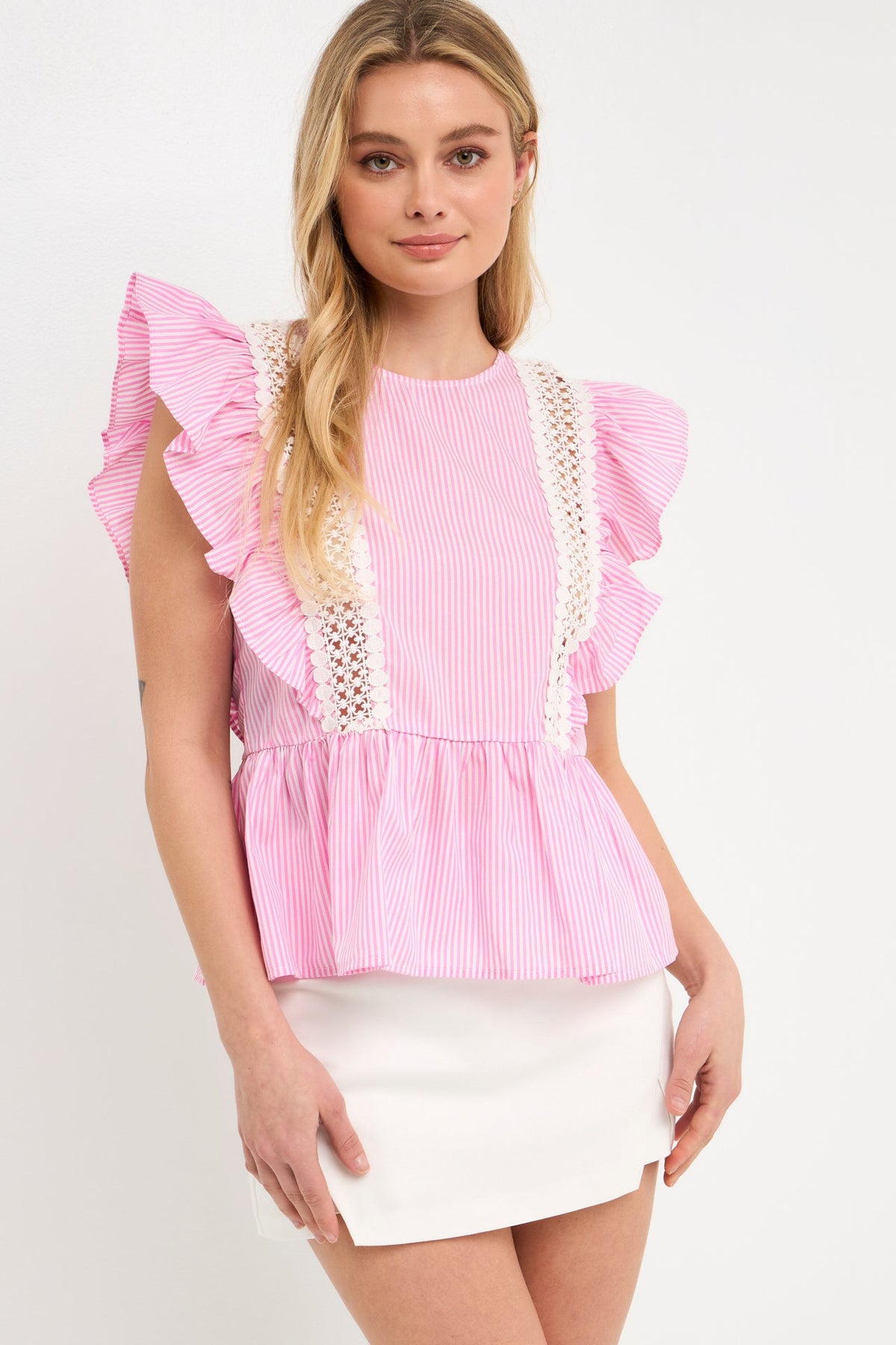 ENGLISH FACTORY - Poplin Ruffle With Lace Trim Top - TOPS available at Objectrare
