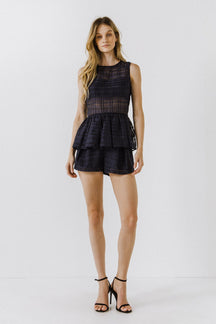 ENGLISH FACTORY - Plaid Sleeveless Peplum Top - TOPS available at Objectrare