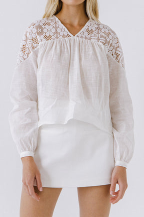 ENGLISH FACTORY - Lace Yoke With Long Sleeve Blouse - SHIRTS & BLOUSES available at Objectrare