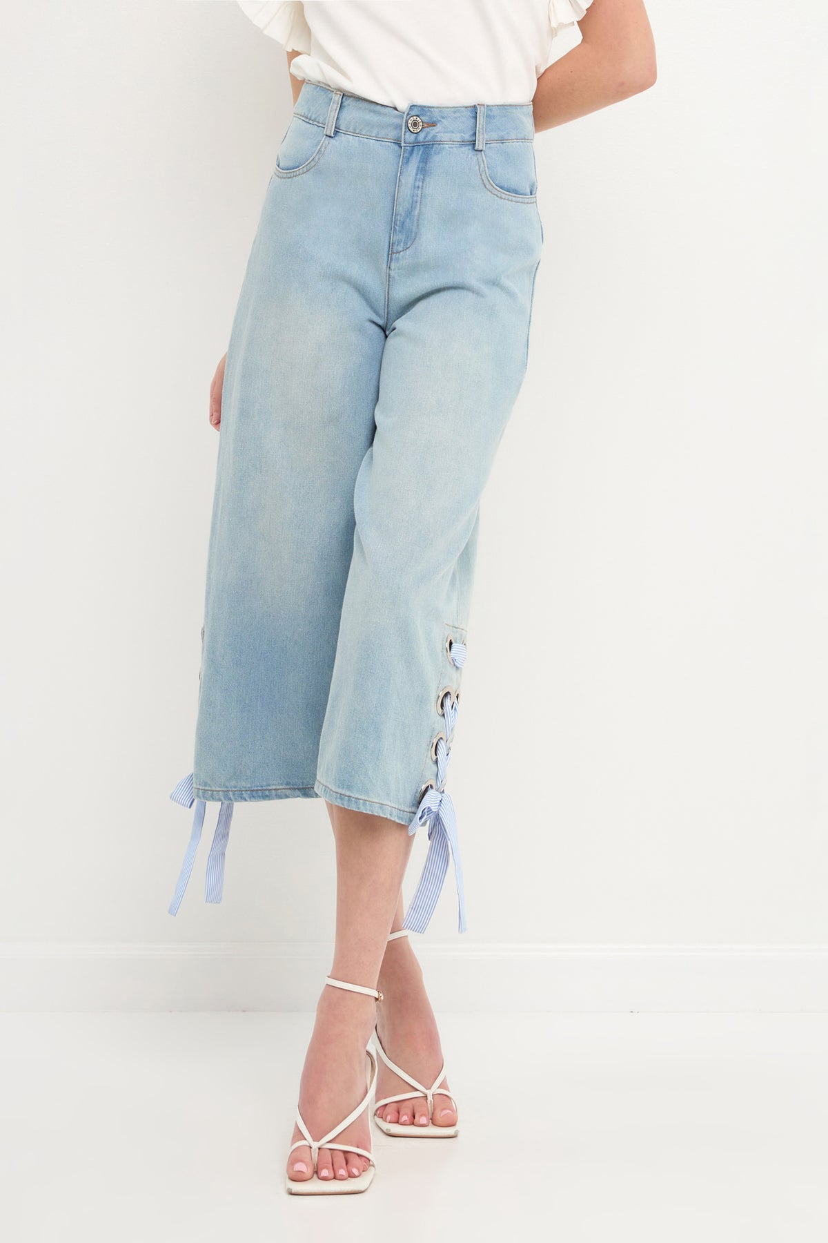 ENGLISH FACTORY - Tie Detail Denim Pants - PANTS available at Objectrare