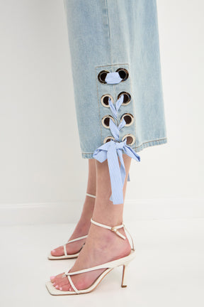 ENGLISH FACTORY - Tie Detail Denim Pants - PANTS available at Objectrare
