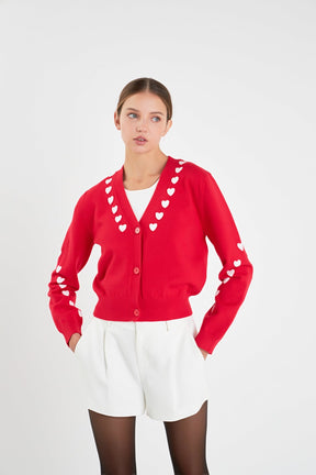 ENGLISH FACTORY - Heart Contrast Knit Cardigan - CARDIGANS available at Objectrare