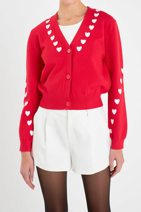 ENGLISH FACTORY - Heart Contrast Knit Cardigan - CARDIGANS available at Objectrare