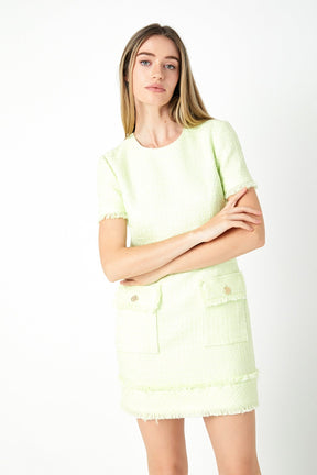 ENDLESS ROSE - Tweed Short Sleeve Mini Dress - DRESSES available at Objectrare