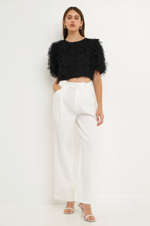 ENDLESS ROSE - Gridded Mesh Feathered Cropped Top - TOPS available at Objectrare