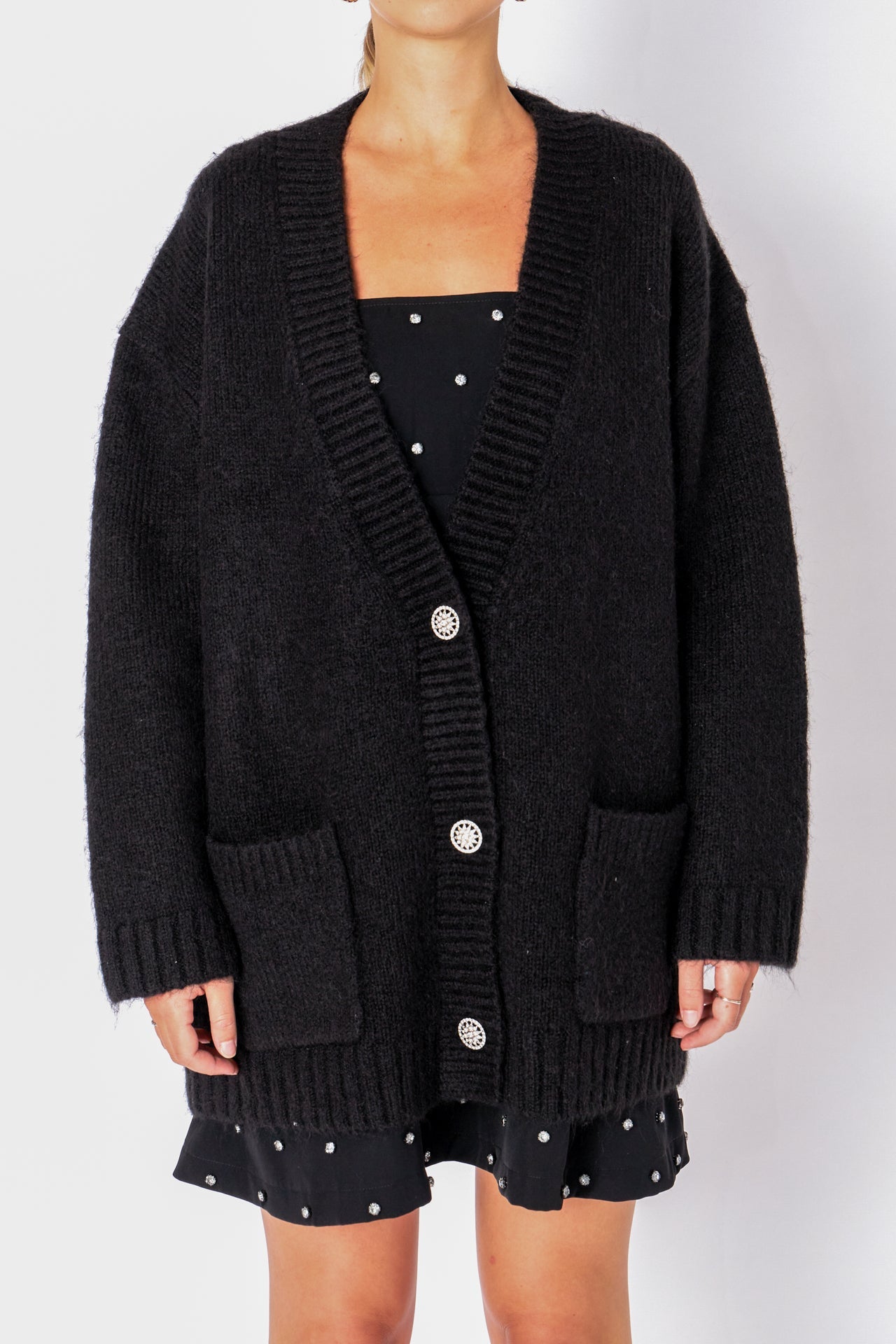 ENDLESS ROSE - Jewel Button Oversize Cardigan - SWEATERS & KNITS available at Objectrare