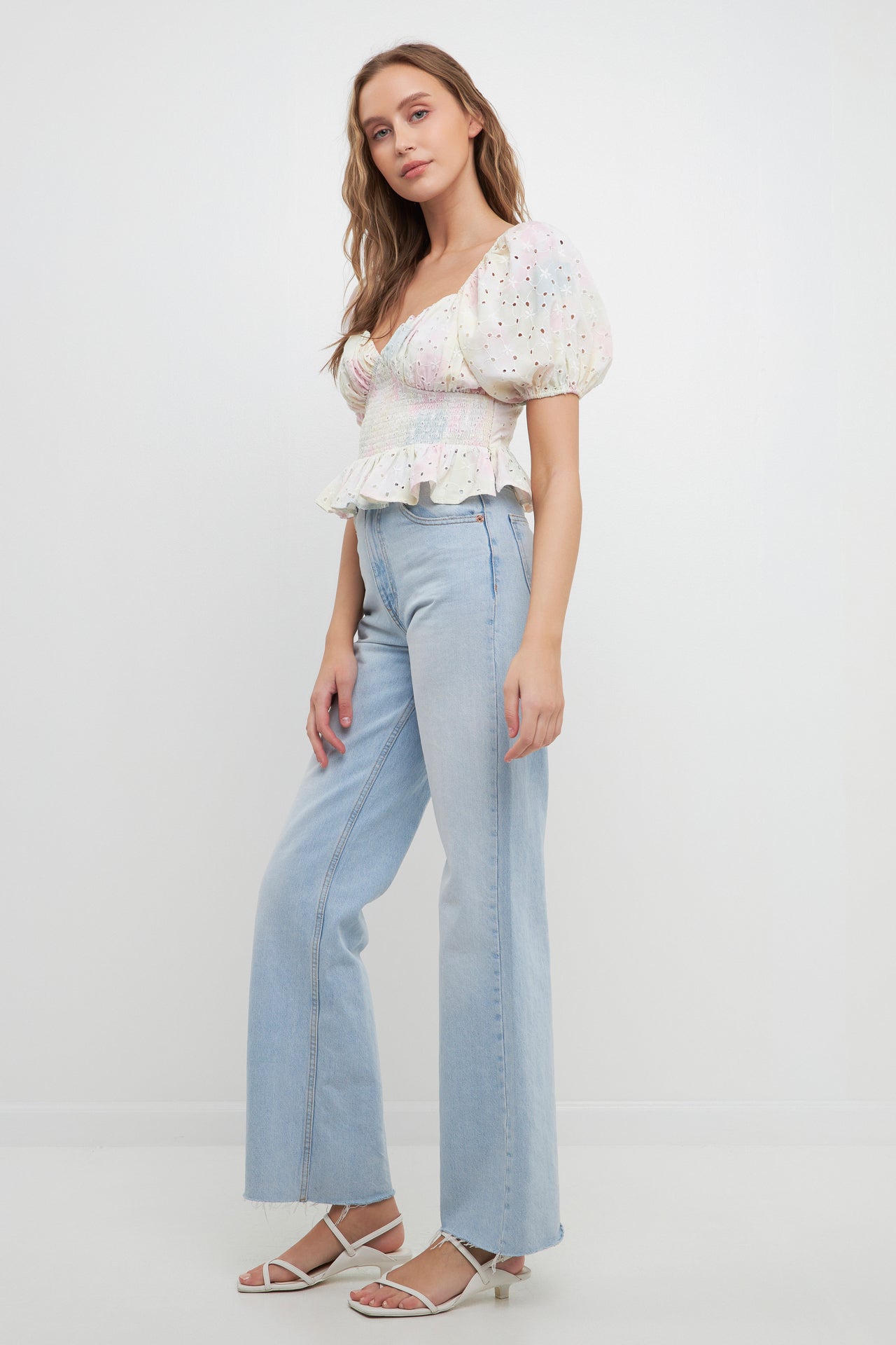 FREE THE ROSES - Embroidered Tie-dye Smocked Top - TOPS available at Objectrare