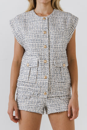 ENDLESS ROSE - Tweed Oversized Vest - JACKETS available at Objectrare