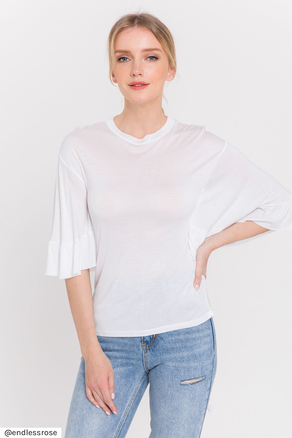 ENDLESS ROSE - Ruffled Bell Sleeve T-Shirt - TOPS available at Objectrare