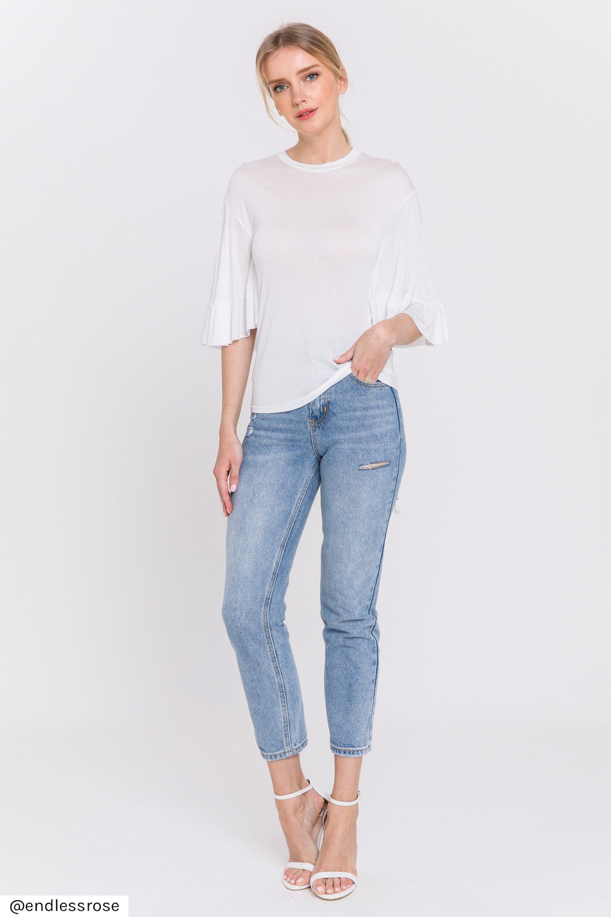 ENDLESS ROSE - Ruffled Bell Sleeve T-Shirt - TOPS available at Objectrare
