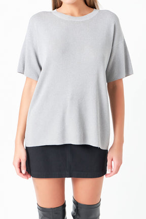 GREY LAB - Lurex Short Sleeves Knit Top - TOPS available at Objectrare