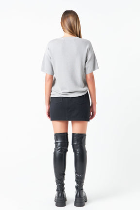 GREY LAB - Lurex Short Sleeves Knit Top - TOPS available at Objectrare