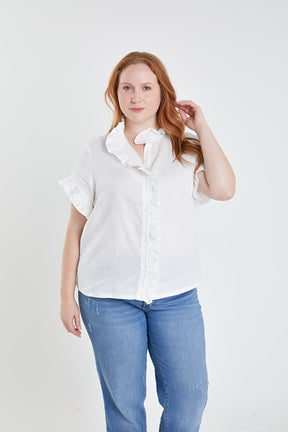 ENGLISH FACTORY - Linen Ruffle Shirt - SHIRTS & BLOUSES available at Objectrare