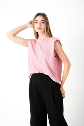 ENDLESS ROSE - Glitter Power Shoulder Knit Top - TOPS available at Objectrare