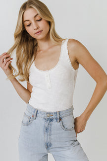 FREE THE ROSES - Henley Lace Trim Neck Top - CAMI TOPS & TANK available at Objectrare