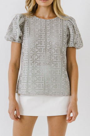 ENGLISH FACTORY - Puff Sleeve Lace Top - TOPS available at Objectrare