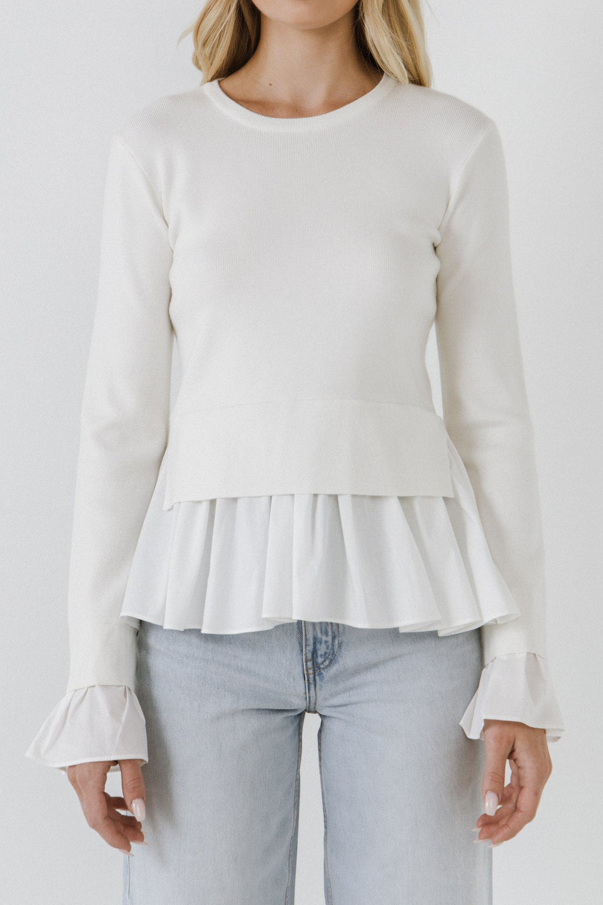 ENGLISH FACTORY - Mixed Media Long Sleeve Sweater - SWEATERS & KNITS available at Objectrare