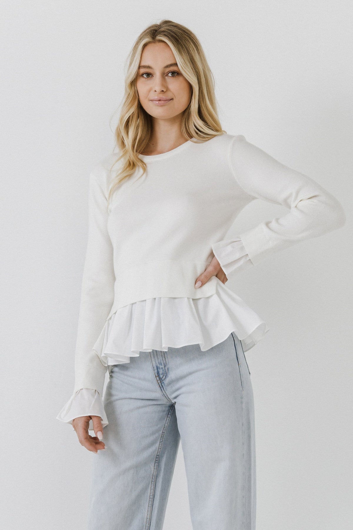 ENGLISH FACTORY - Mixed Media Long Sleeve Sweater - SWEATERS & KNITS available at Objectrare