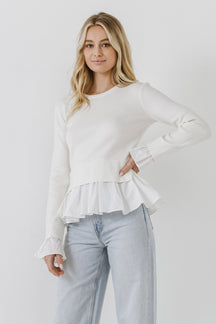 ENGLISH FACTORY - Mixed Media Long Sleeve Sweater - SWEATERS & KNITS available at Objectrare