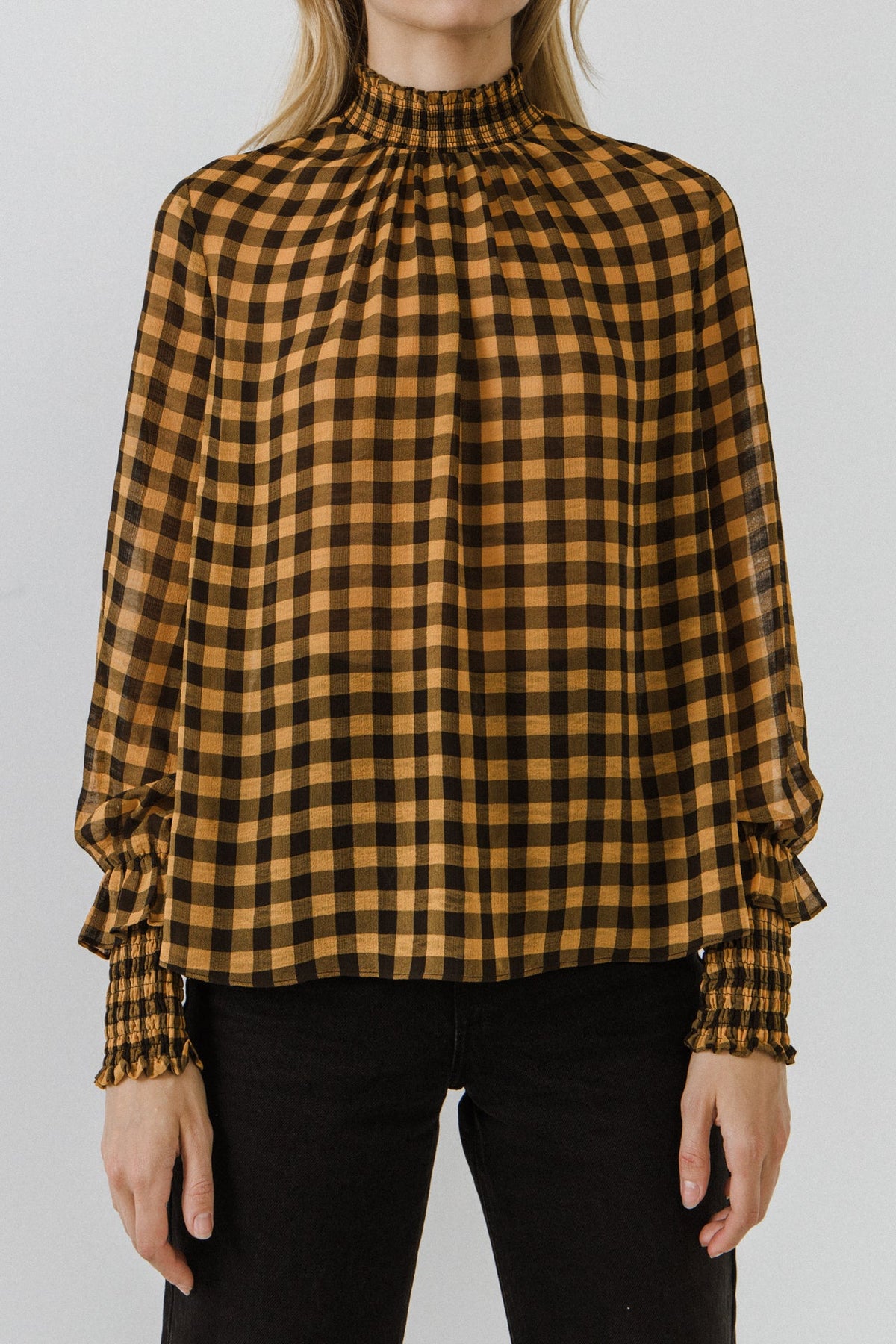 ENGLISH FACTORY - Checker Blouse with Mock Neck - TOPS available at Objectrare