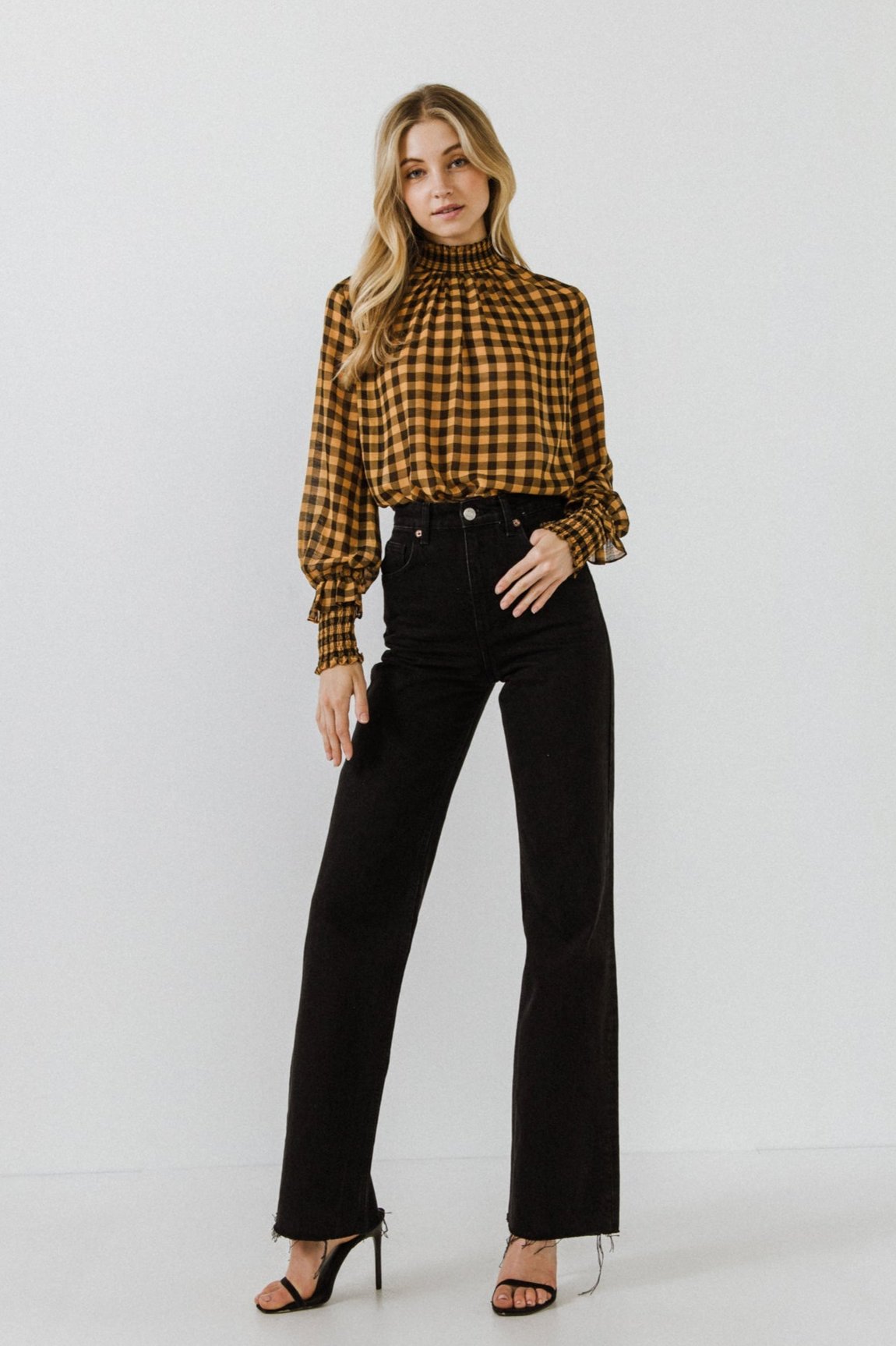 ENGLISH FACTORY - Checker Blouse with Mock Neck - TOPS available at Objectrare