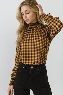 ENGLISH FACTORY - Checker Blouse with Mock Neck - TOPS available at Objectrare