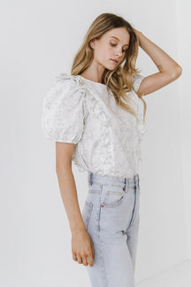 FREE THE ROSES - Ruffle Detail Top with Short Puff Sleeves - TOPS available at Objectrare