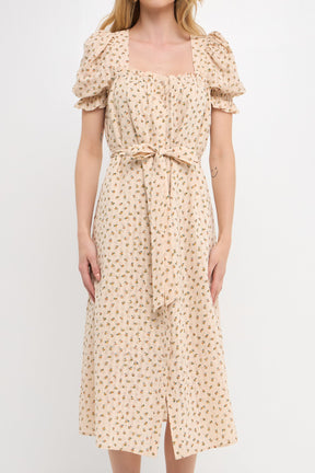 FREE THE ROSES - Floral Midi Dress with Short Puff Sleeves - DRESSES available at Objectrare