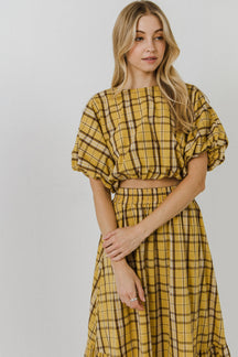 ENGLISH FACTORY - Plaid Voluminous Cropped Top - TOPS available at Objectrare