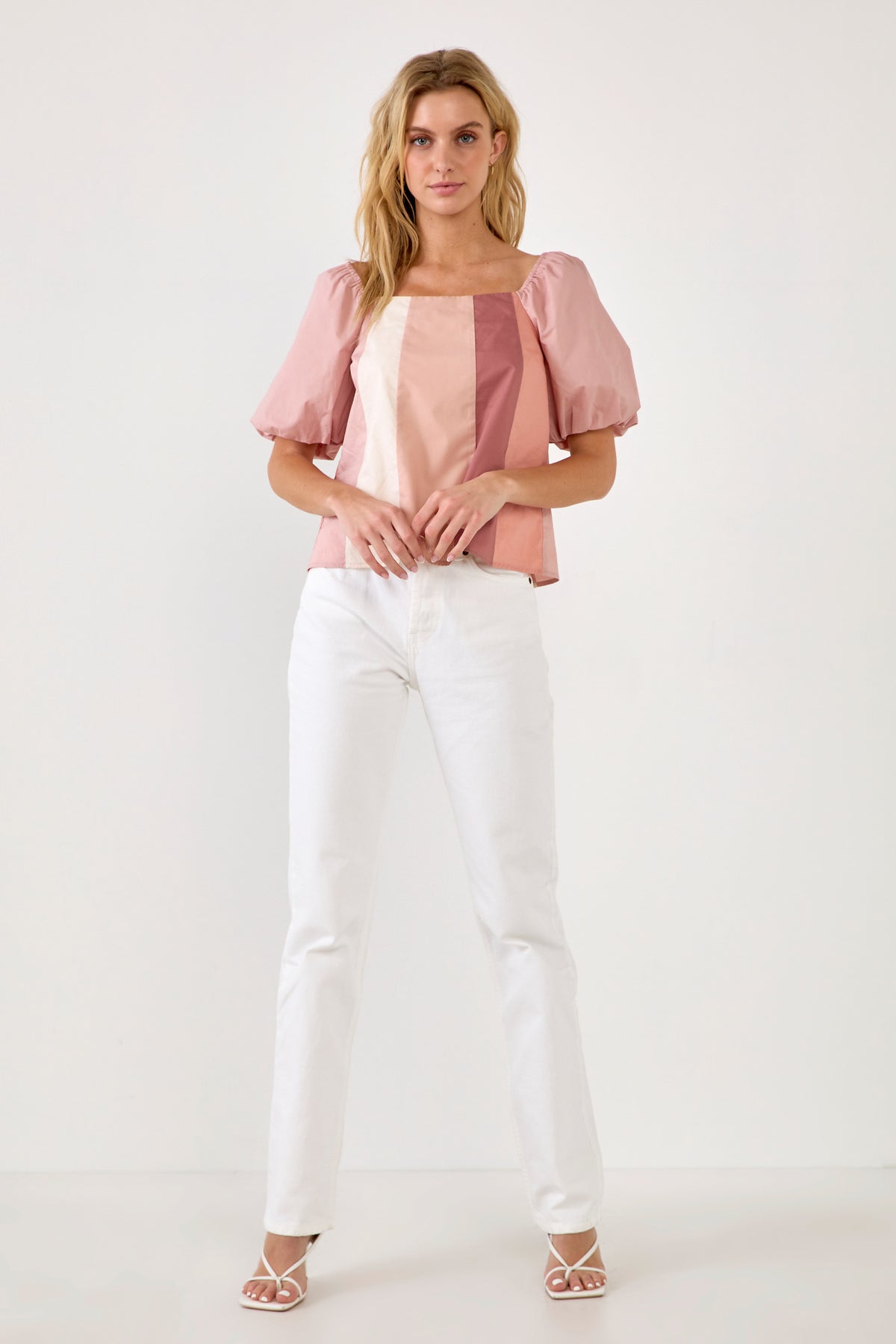 ENGLISH FACTORY - Color Blocked Top with Short Puff Sleeves - TOPS available at Objectrare