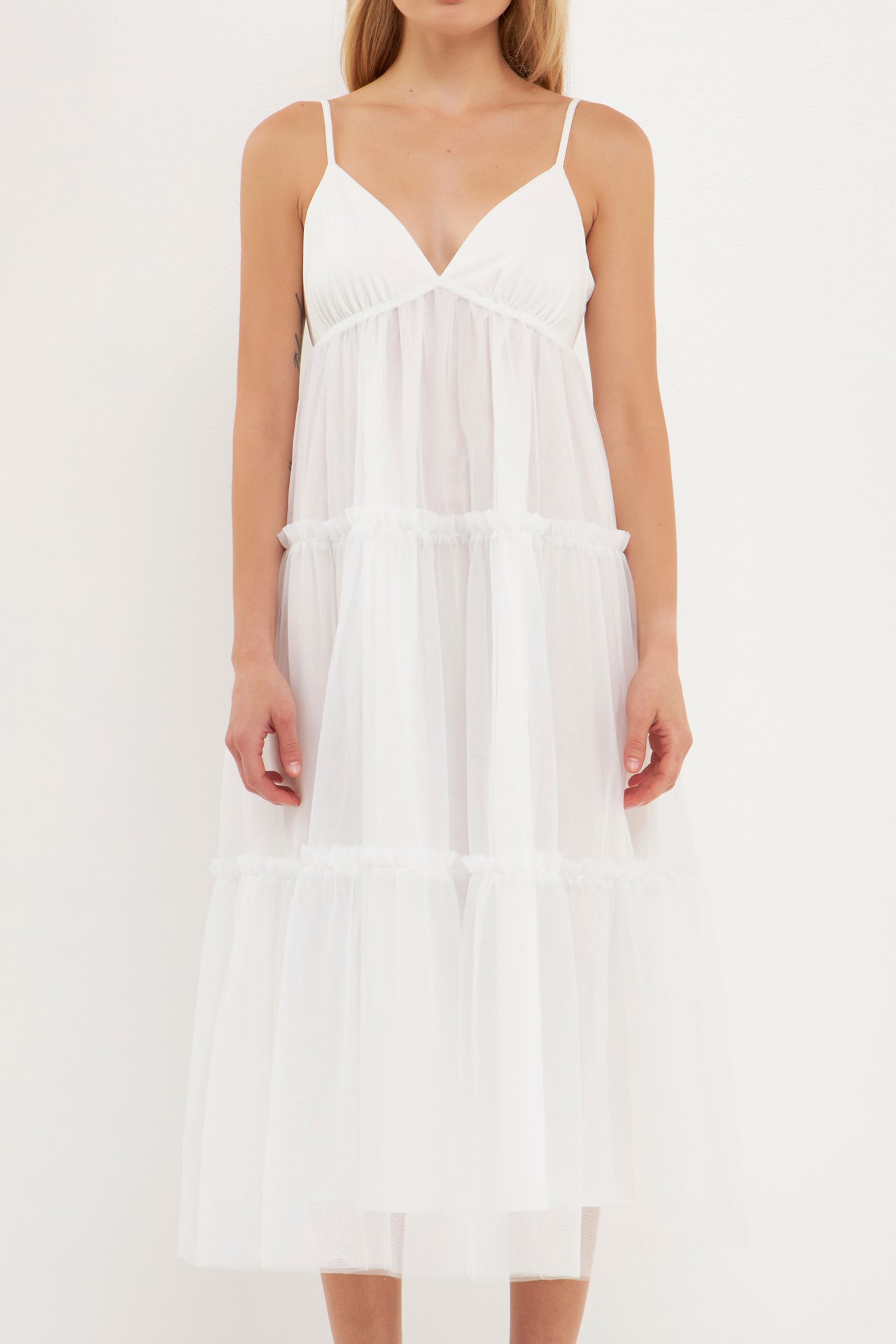 ENGLISH FACTORY - Tulle Contrast Midi Dress - DRESSES available at Objectrare