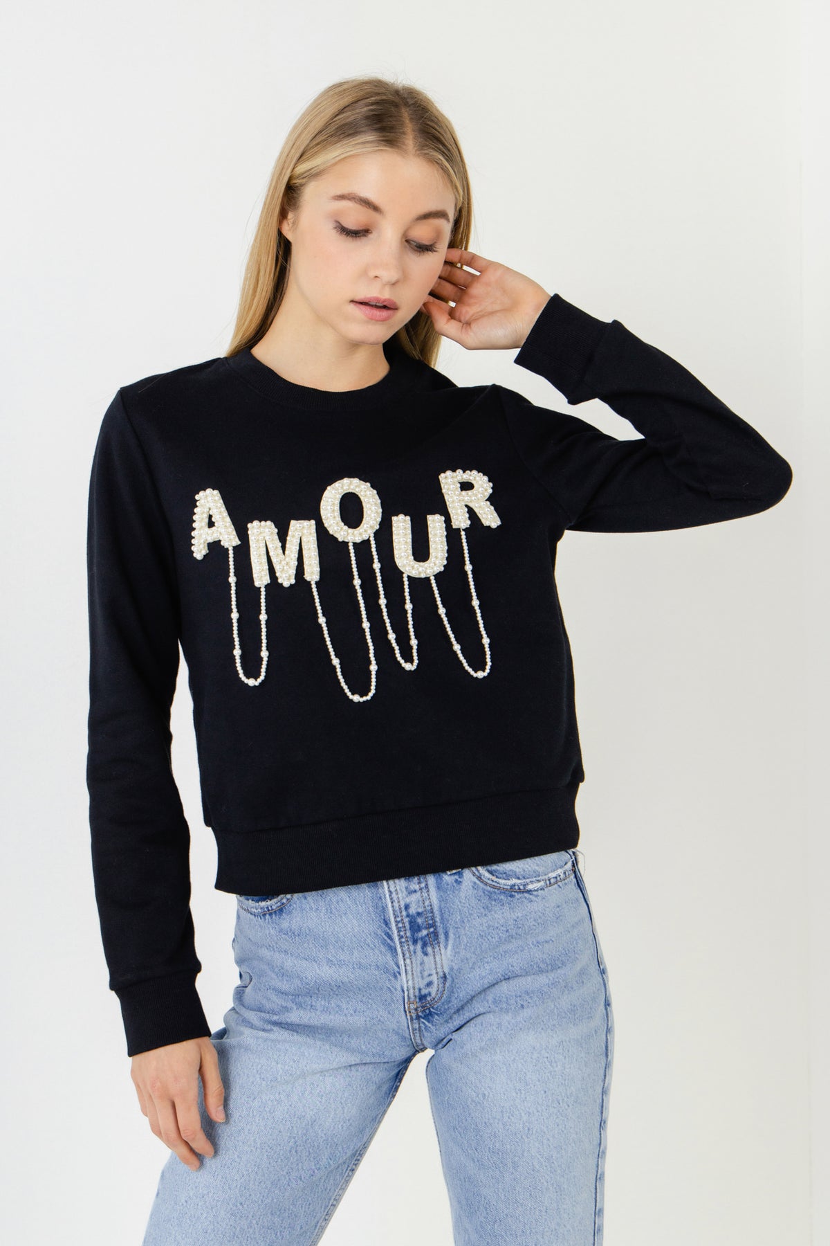 ENDLESS ROSE - Amour Pearl Embellished Sweatshirts - SWEATERS & KNITS available at Objectrare