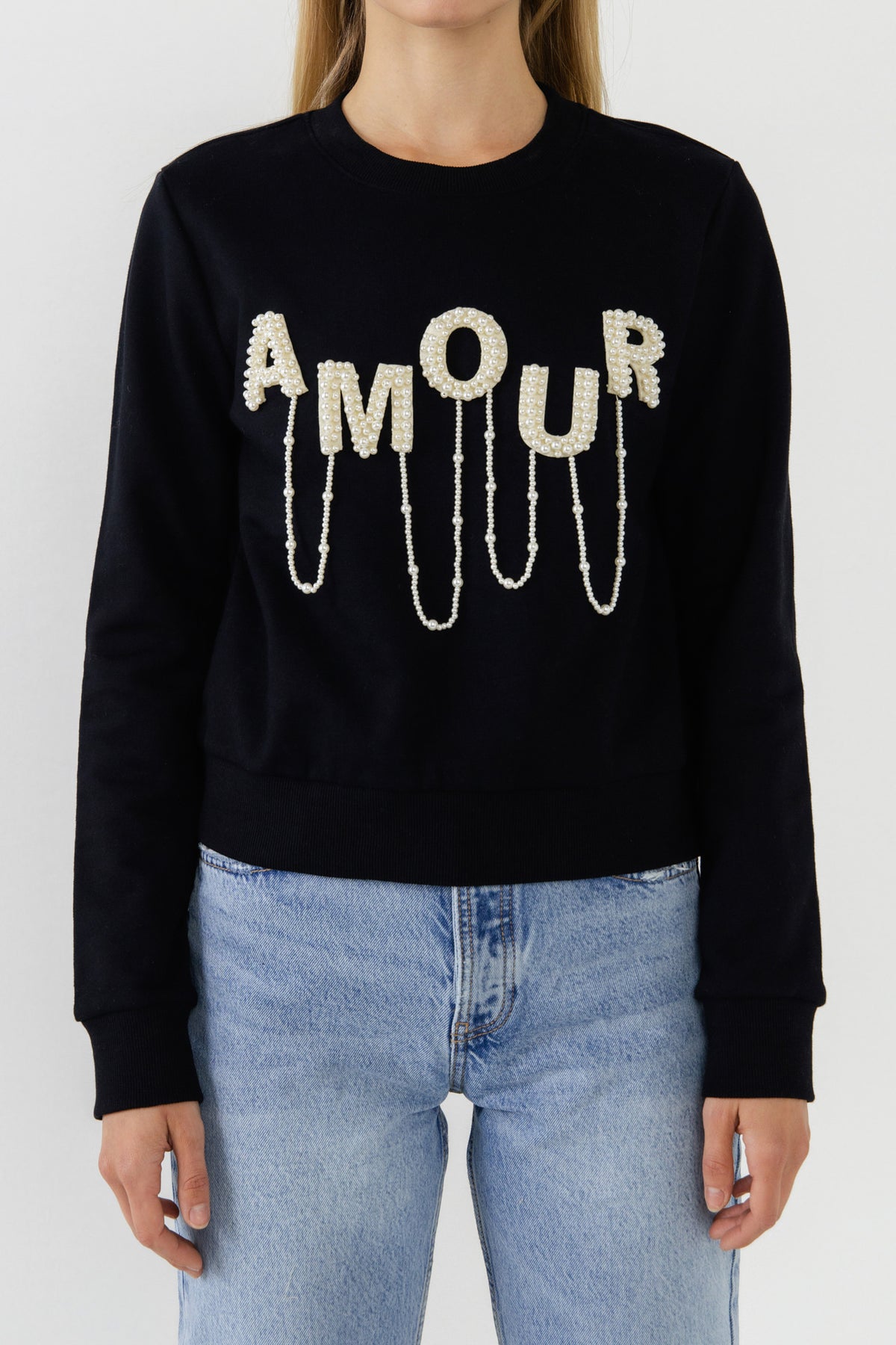 ENDLESS ROSE - Endless Rose - Amour Pearl Embellished Sweatshirts - HOODIES & SWEATSHIRTS available at Objectrare