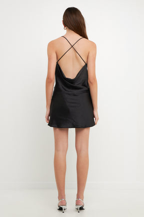 ENDLESS ROSE - Cowl Neck Mini Dress with X-Back - DRESSES available at Objectrare