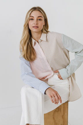 ENGLISH FACTORY - Striped Color Block Shirt - SHIRTS & BLOUSES available at Objectrare