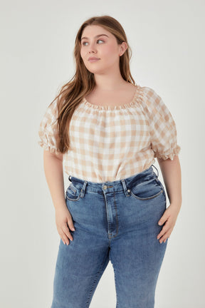ENGLISH FACTORY - Gingham Top with Short Puff Sleeves - TOPS available at Objectrare
