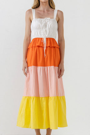 ENGLISH FACTORY - Color Block Tied Detail Shirring Dress - DRESSES available at Objectrare