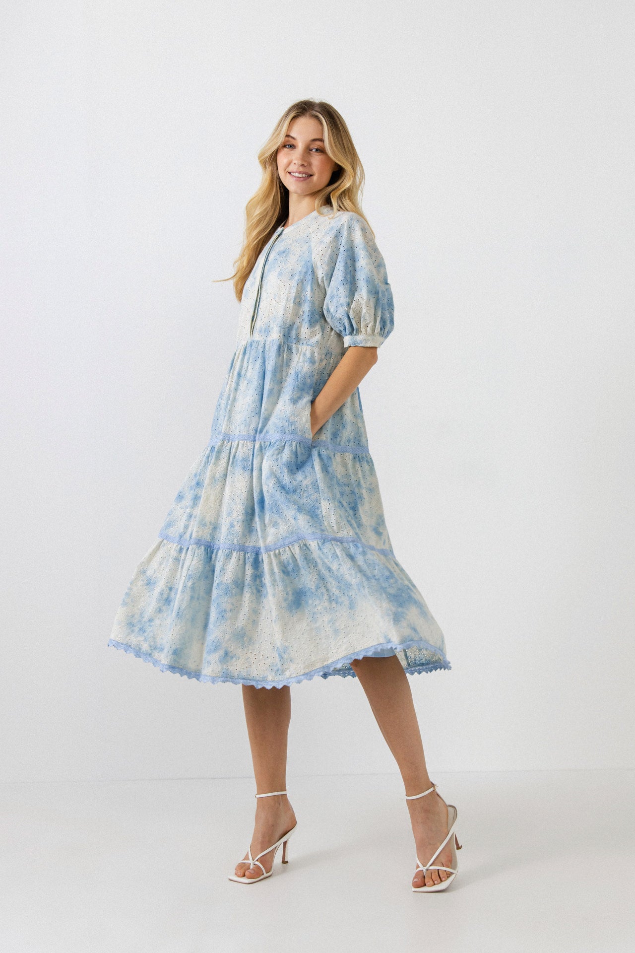 FREE THE ROSES - Paisely Eyelet Midi Dress with Tie-dye Effect - DRESSES available at Objectrare