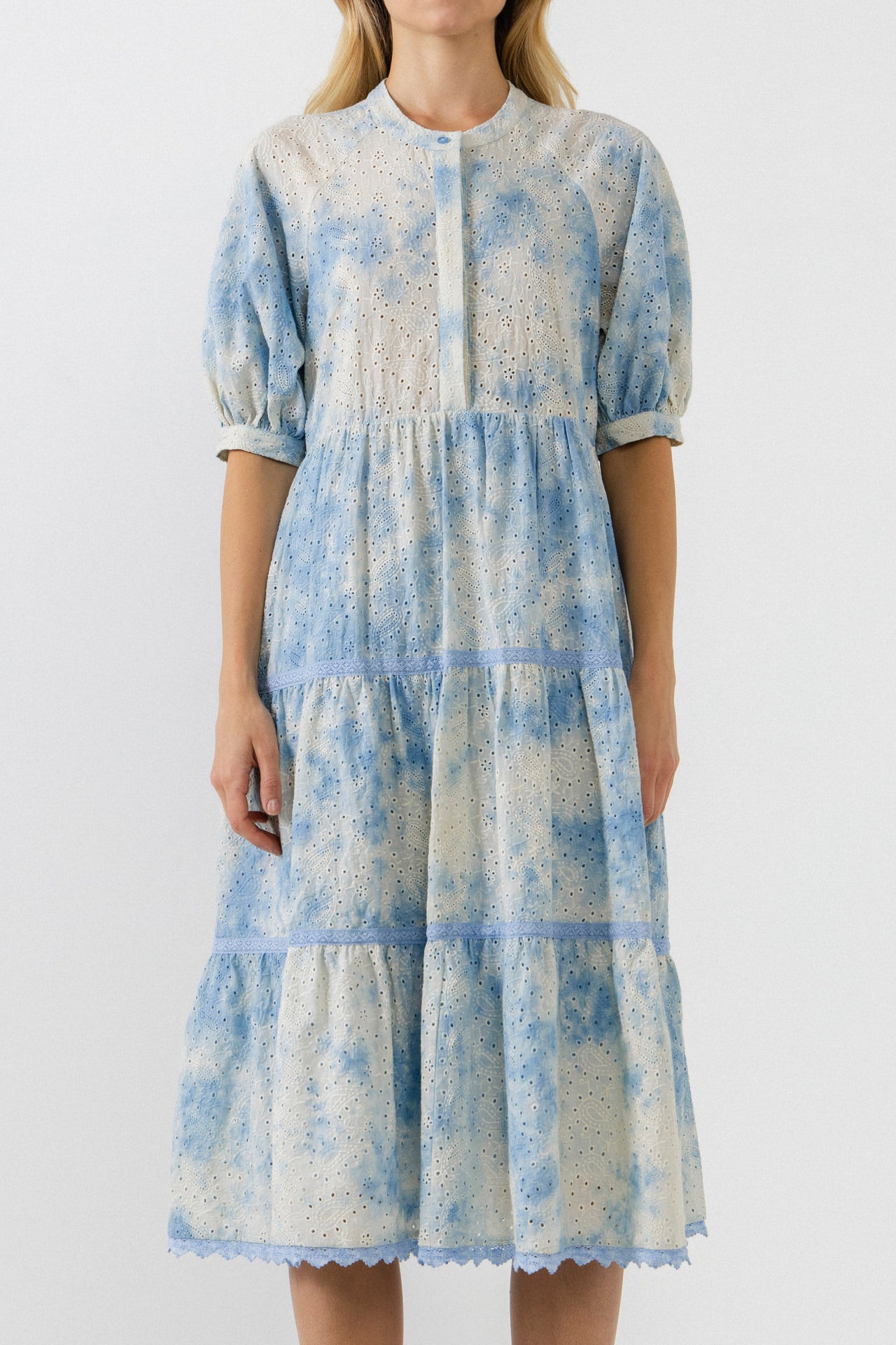 FREE THE ROSES - Paisely Eyelet Midi Dress with Tie-dye Effect - DRESSES available at Objectrare