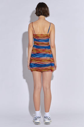 GREY LAB - Striped Mesh Mini Dress with Ruched Detail - DRESSES available at Objectrare