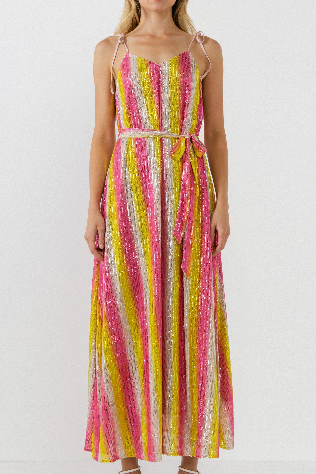 ENDLESS ROSE - Striped Sequin Maxi Dress - DRESSES available at Objectrare