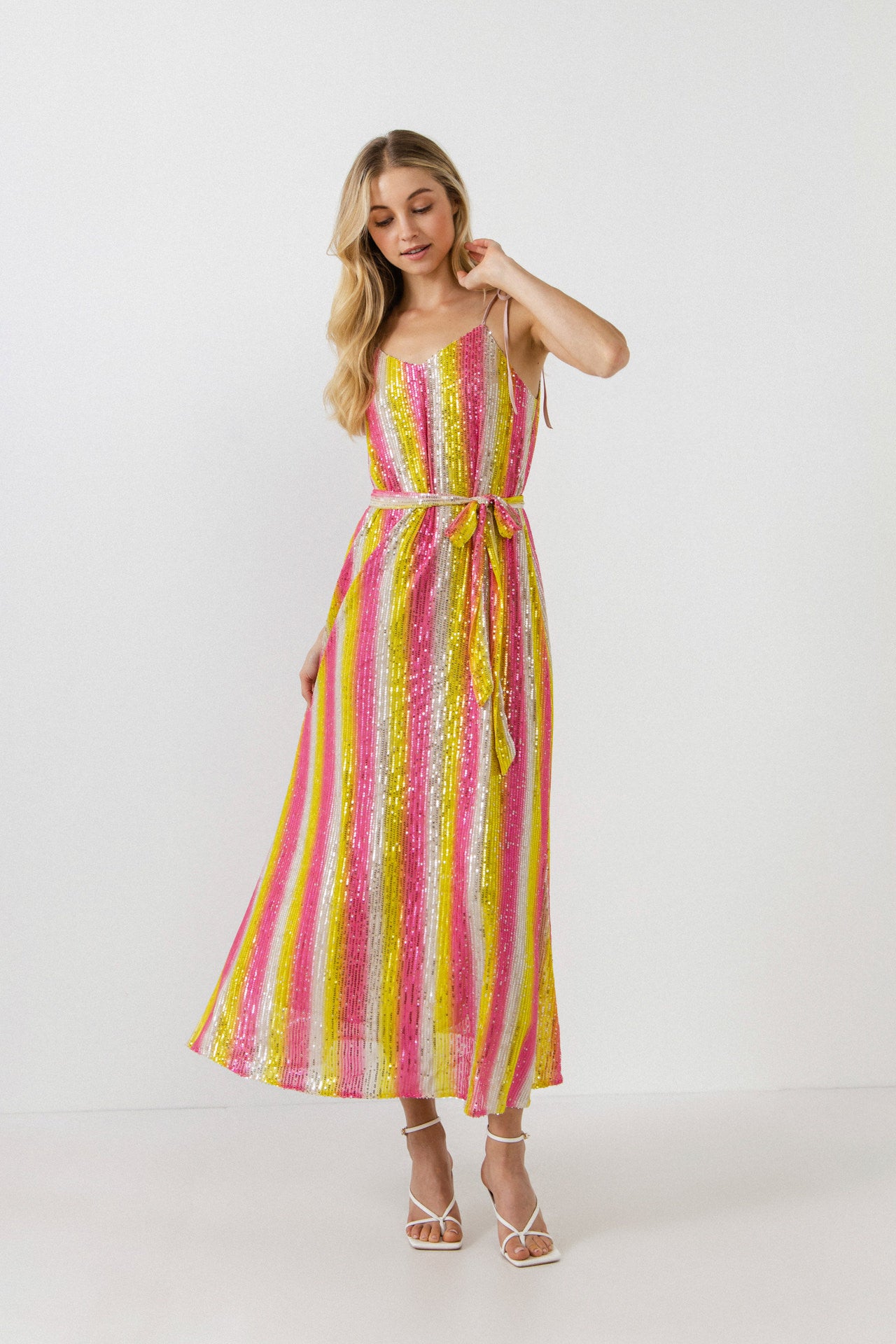 ENDLESS ROSE - Striped Sequin Maxi Dress - DRESSES available at Objectrare