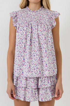 FREE THE ROSES - Floral Print Sleeveless Blouse - TOPS available at Objectrare