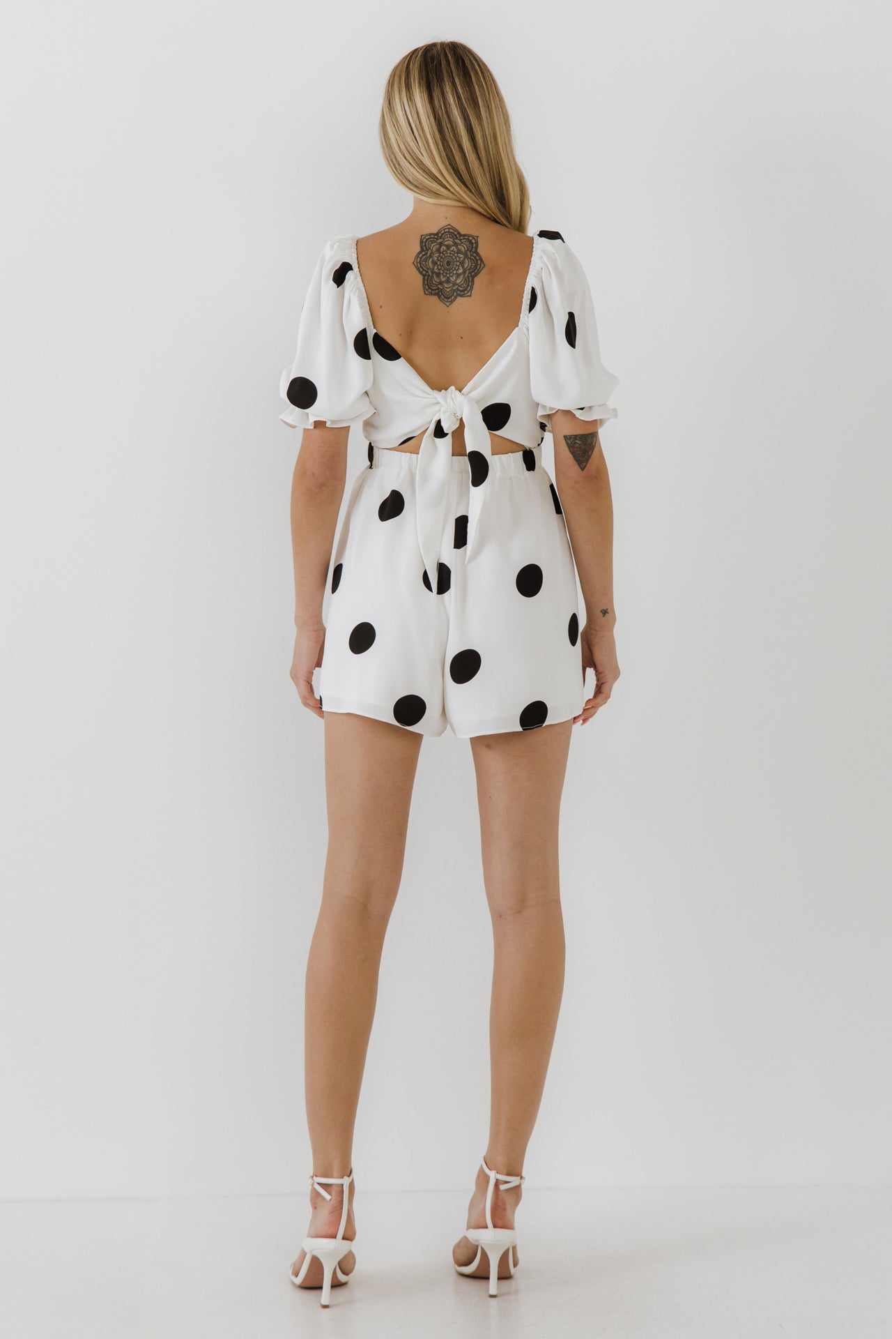 FREE THE ROSES - Ruched Front Romper with Puff Sleeves - ROMPERS available at Objectrare