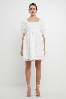 ENDLESS ROSE - Lace Puff Mini Dress - DRESSES available at Objectrare